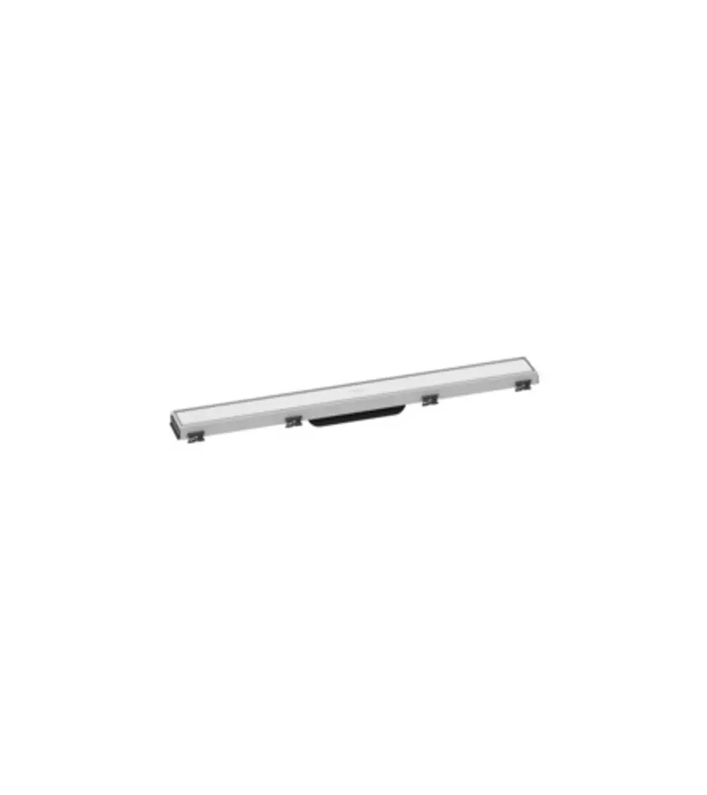 Hansgrohe Duschrinne in schmaler, rechteckiger Form mit einer matten weißen Oberfläche und einem zentralen Haltegriff zur einfachen Bedienung.
